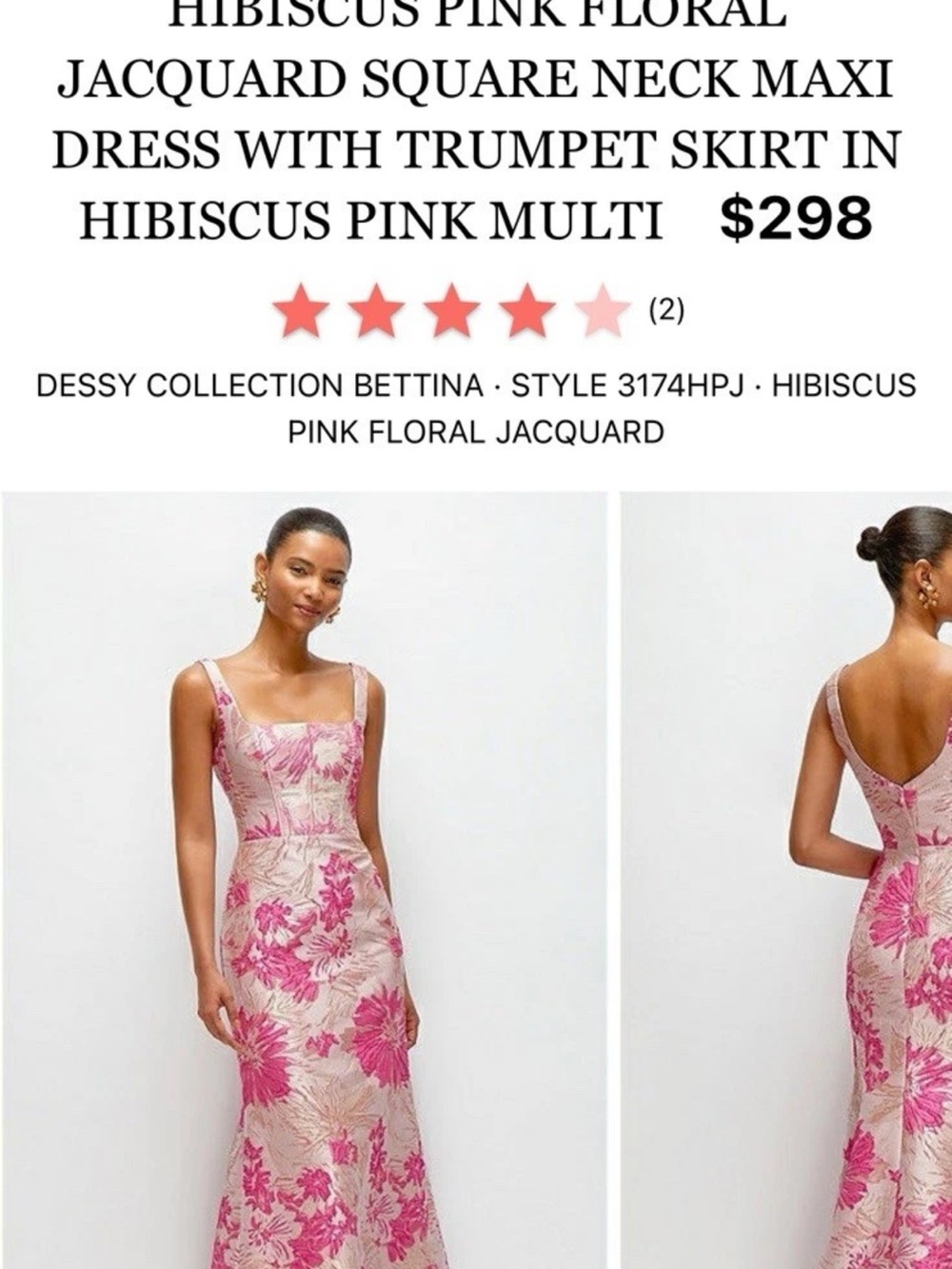 Dessy Collection Hibiscus Pink Multi Floral Jacquard Square Neck Maxi